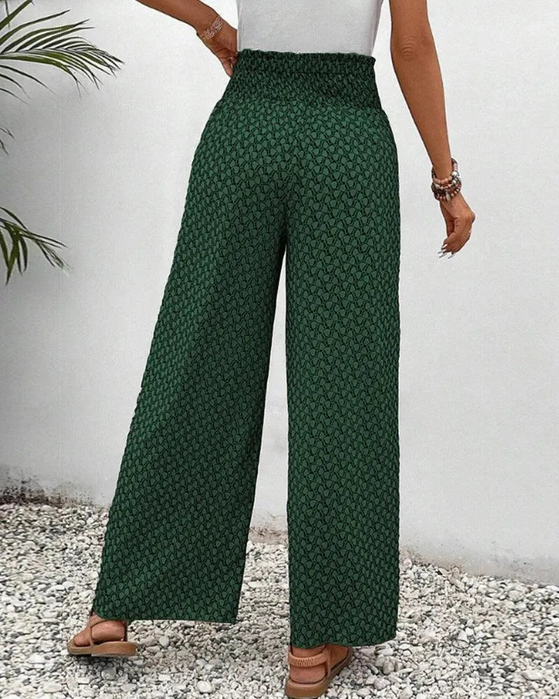 Women's Wide-Leg Trousers - High Waist - Elastic Drawstring - Flowy Lightweight