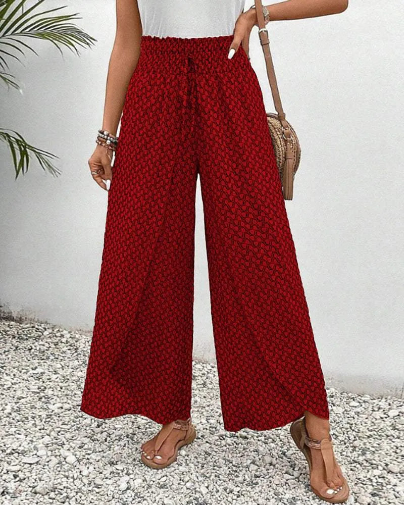 Women's Wide-Leg Trousers - High Waist - Elastic Drawstring - Flowy Lightweight