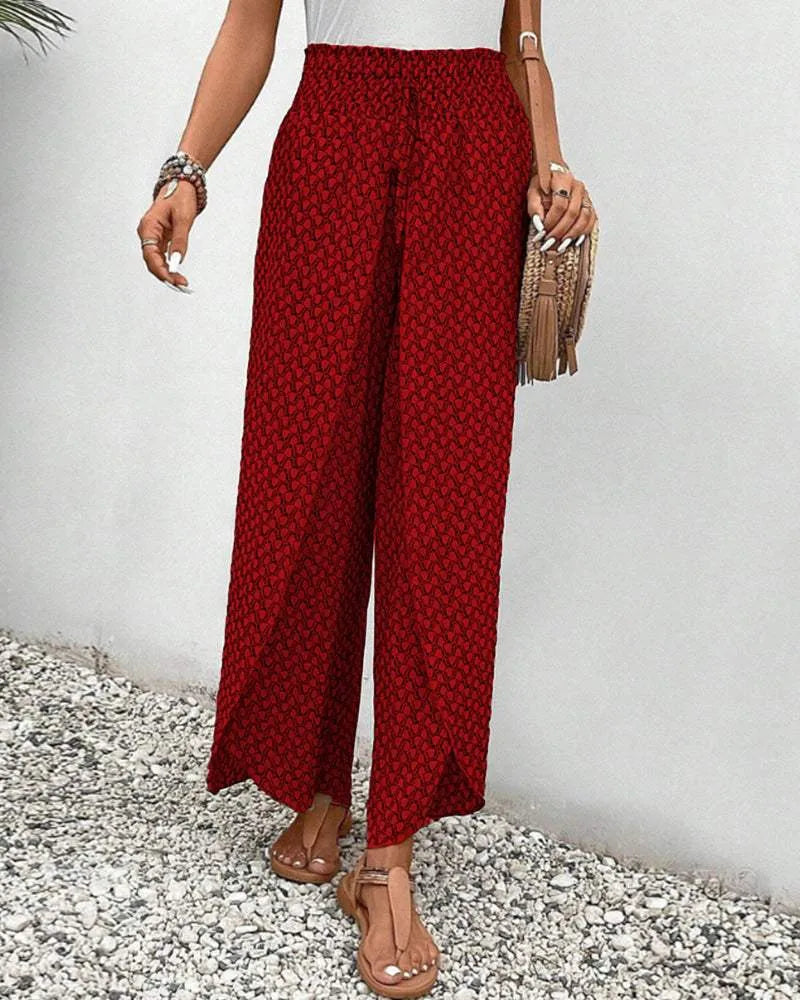 Women's Wide-Leg Trousers - High Waist - Elastic Drawstring - Flowy Lightweight