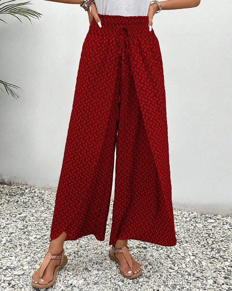 Women's Wide-Leg Trousers - High Waist - Elastic Drawstring - Flowy Lightweight