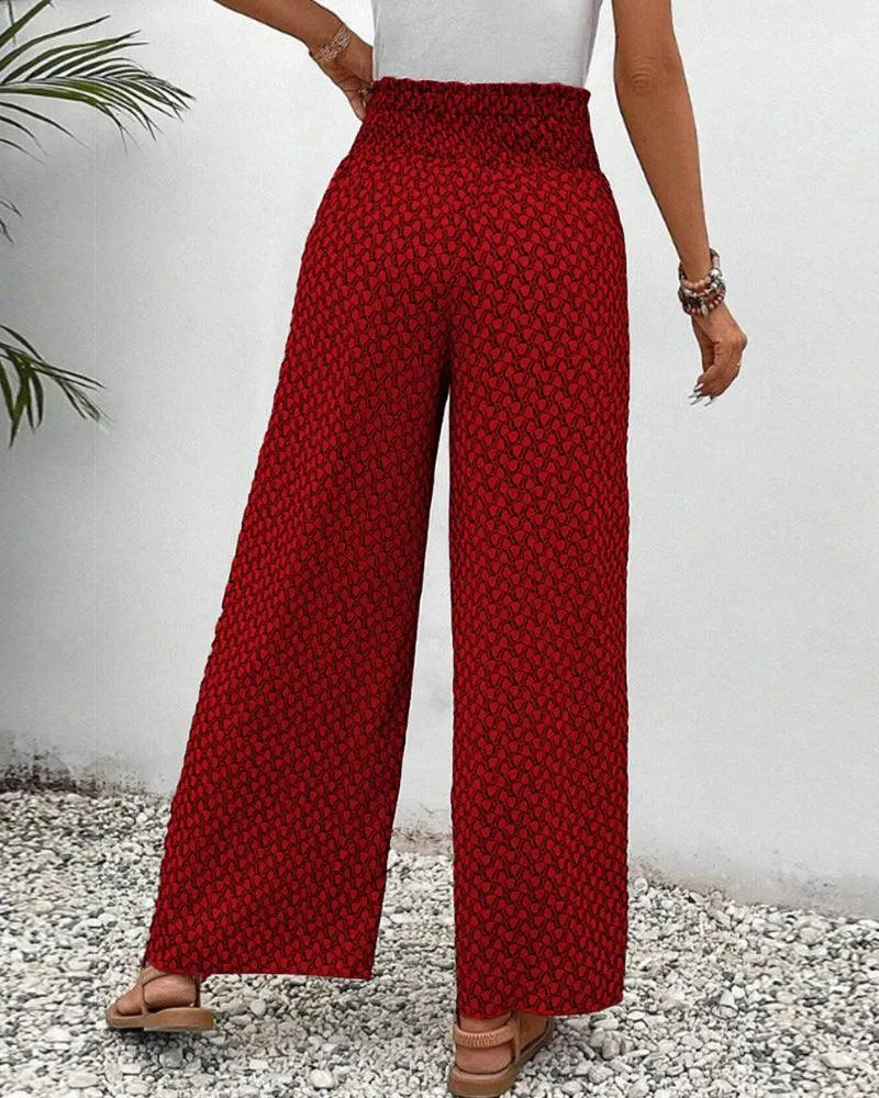 Women's Wide-Leg Trousers - High Waist - Elastic Drawstring - Flowy Lightweight