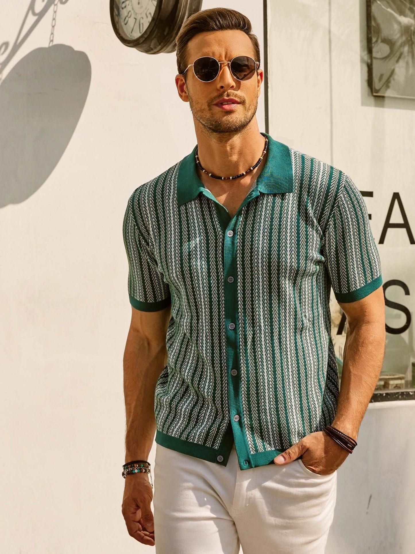 Men’s Polo Shirt – Slim Fit – Retro Stripe – Lightweight Cotton Blend – Short Sleeve