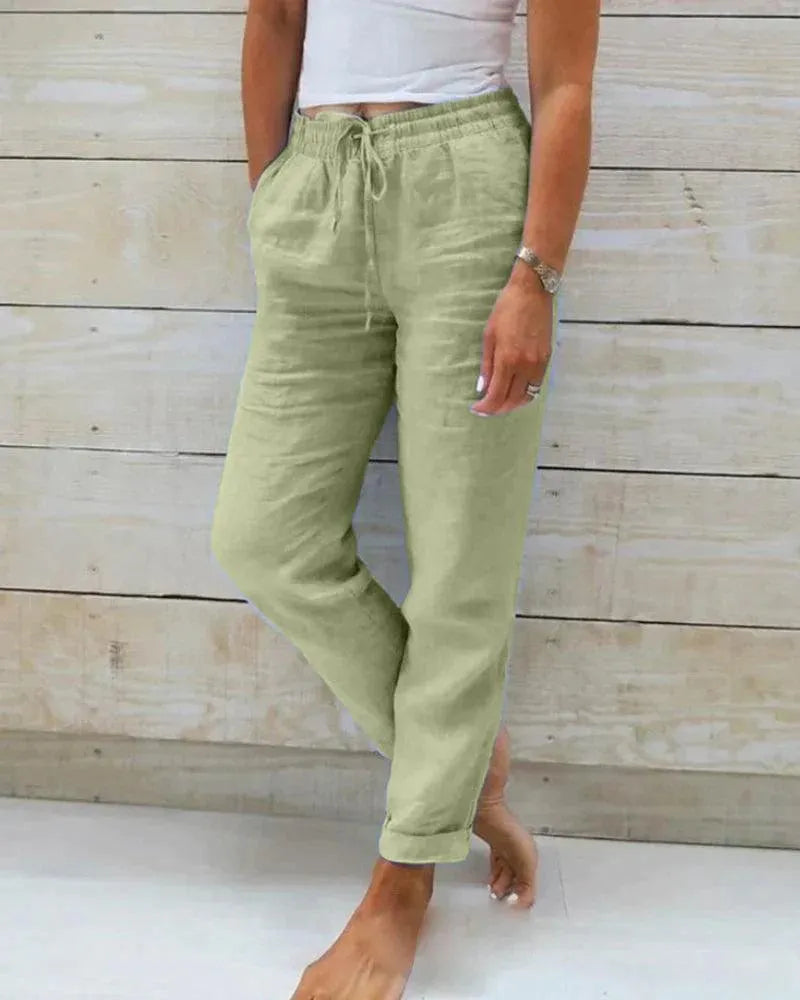 Women's Trousers - Cotton - Relaxed Fit - Elastic Waist with Drawstring - Lightweight