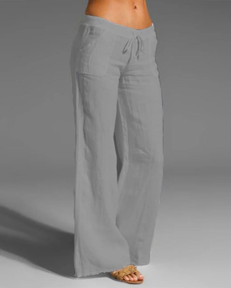 Women’s Wide-Leg Trousers – Breathable Blend – Drawstring Waist – Relaxed Fit – Full Length