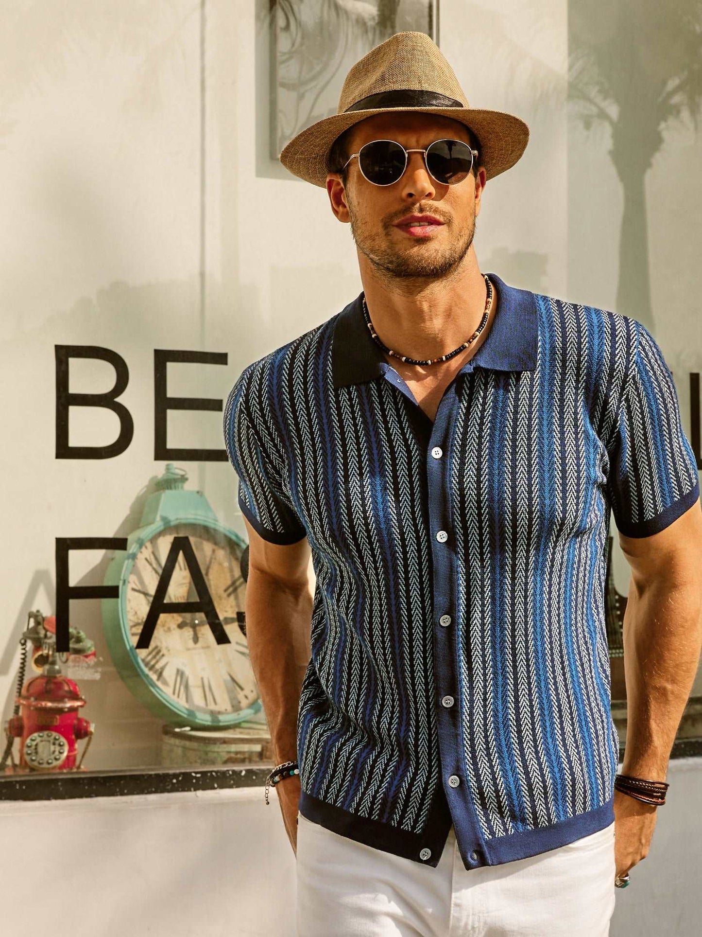 Men’s Polo Shirt – Slim Fit – Retro Stripe – Lightweight Cotton Blend – Short Sleeve