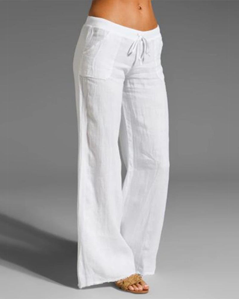 Women’s Wide-Leg Trousers – Breathable Blend – Drawstring Waist – Relaxed Fit – Full Length