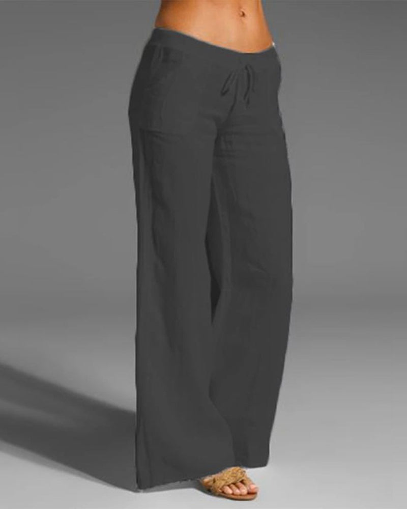 Women’s Wide-Leg Trousers – Breathable Blend – Drawstring Waist – Relaxed Fit – Full Length