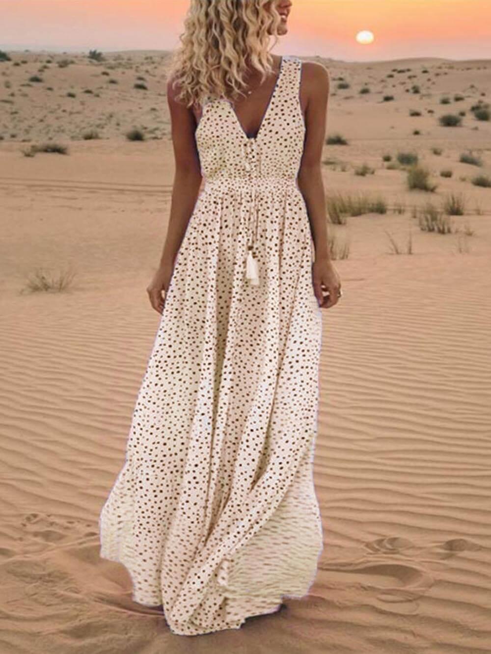 Women's Maxi Dress - V Neck - Sleeveless - Lightweight Flowy Fit - Waist Tie Detail