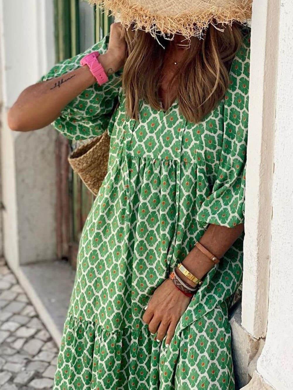 Women’s Maxi Dress – V-Neck – Tiered Skirt – Loose Fit – Lightweight Casual Style