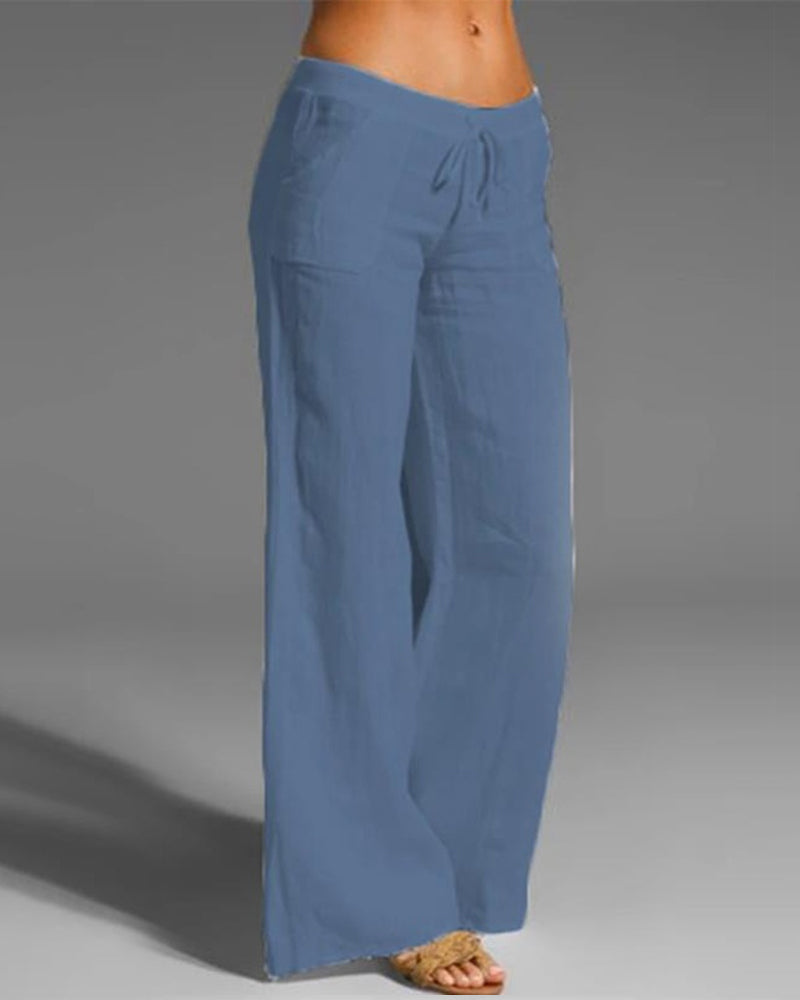 Women’s Wide-Leg Trousers – Breathable Blend – Drawstring Waist – Relaxed Fit – Full Length