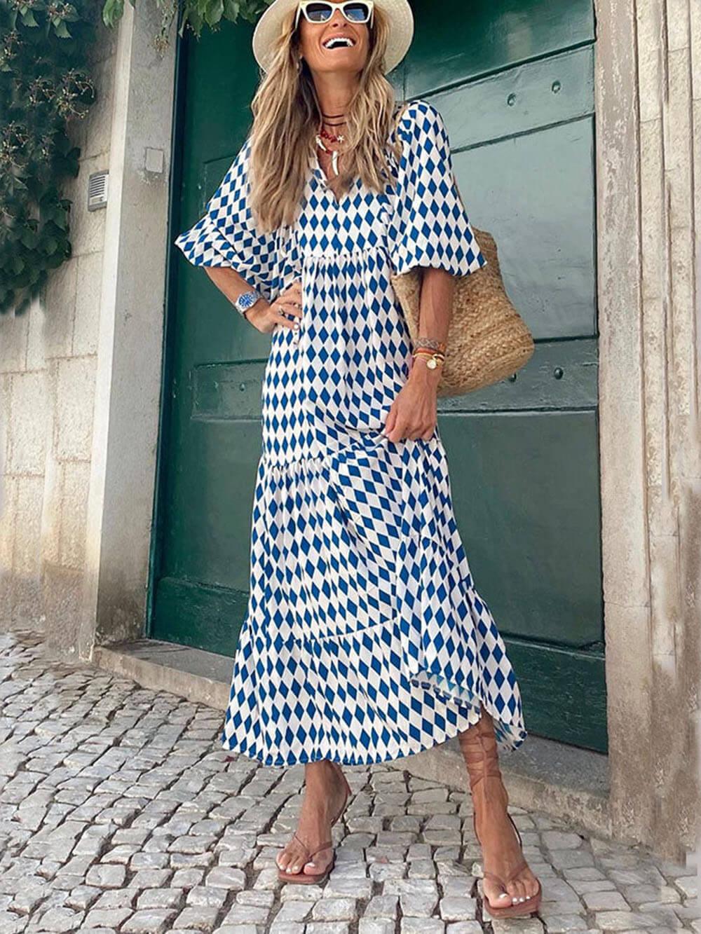 Women’s Maxi Dress – V-Neck – Tiered Skirt – Loose Fit – Lightweight Casual Style
