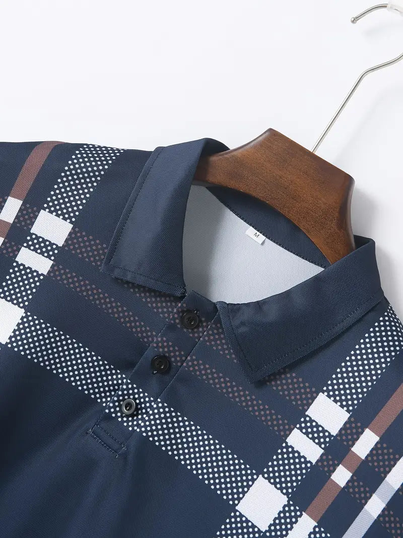 Men’s Polo Shirt - Plaid Pattern - Slim Fit - Short Sleeve Classic Casual Wear