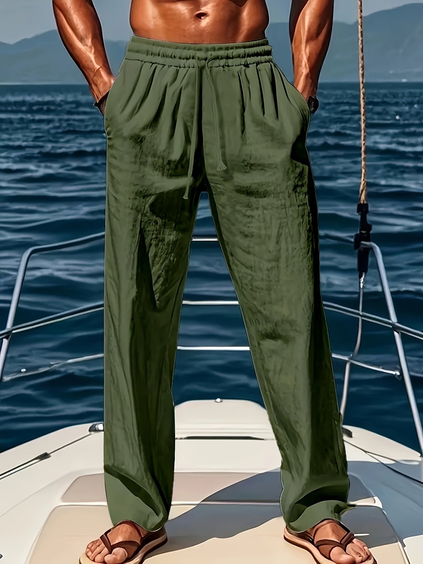 Men’s Casual Trousers - Loose Fit - Lightweight Breathable - Drawstring Waist
