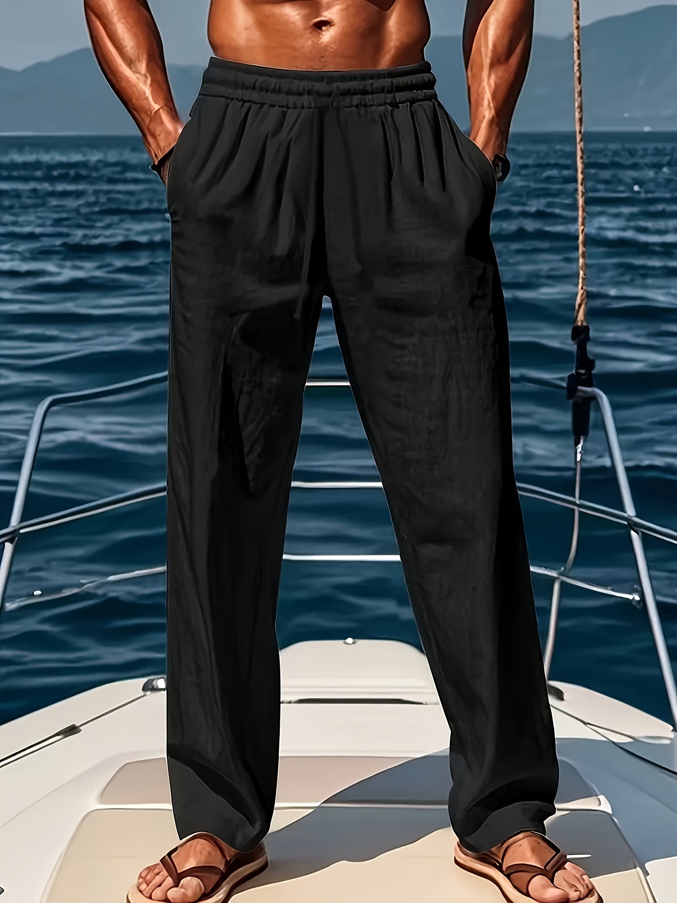 Men’s Casual Trousers - Loose Fit - Lightweight Breathable - Drawstring Waist