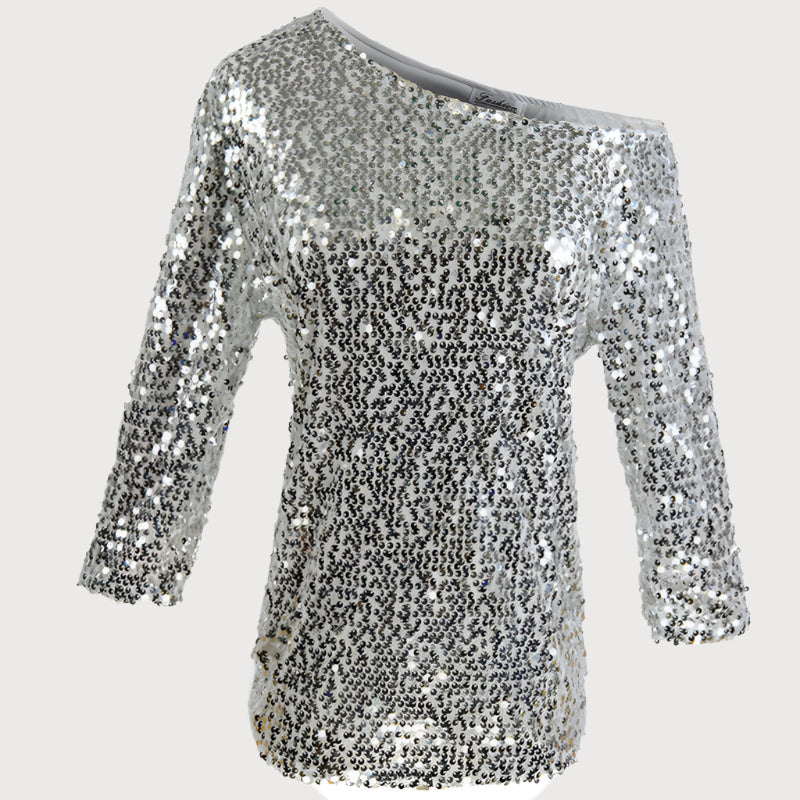 Women’s Sequin Top – Off Shoulder – Relaxed Fit – Mid Sleeve Party Wear