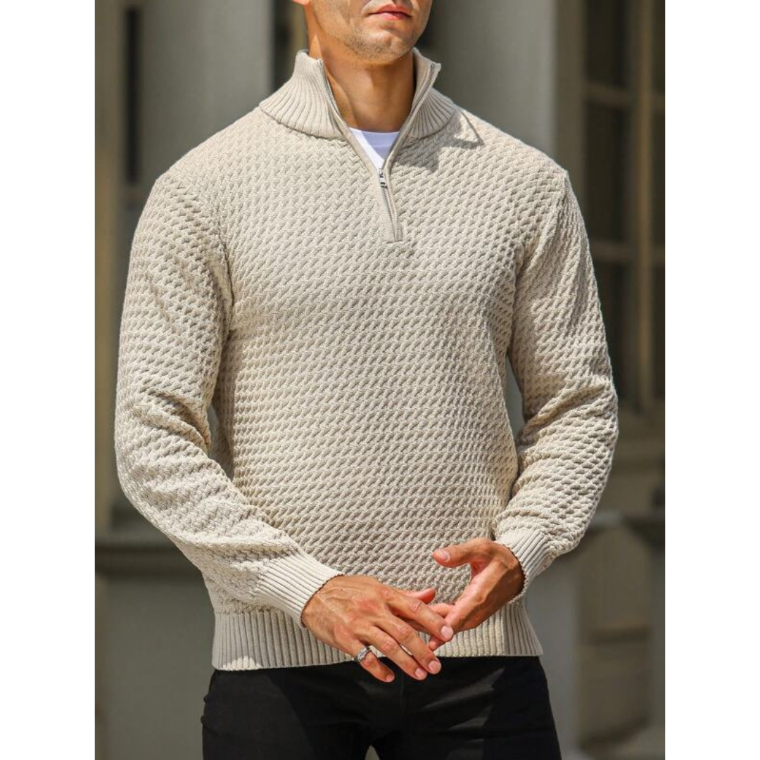 Men’s Half Zip Sweater – Textured Knit – Tailored Fit – Ribbed Trim – Soft Feel