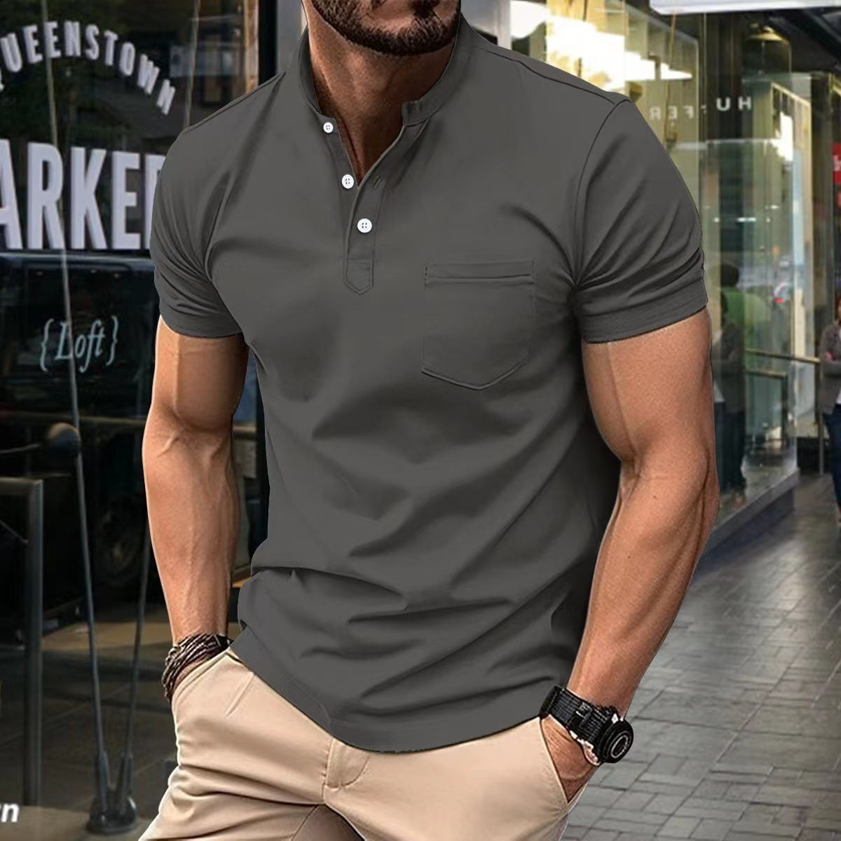 Men’s Polo Shirt – Slim Fit – Soft Knit – Half Collar – Short Sleeve – Chest Pocket