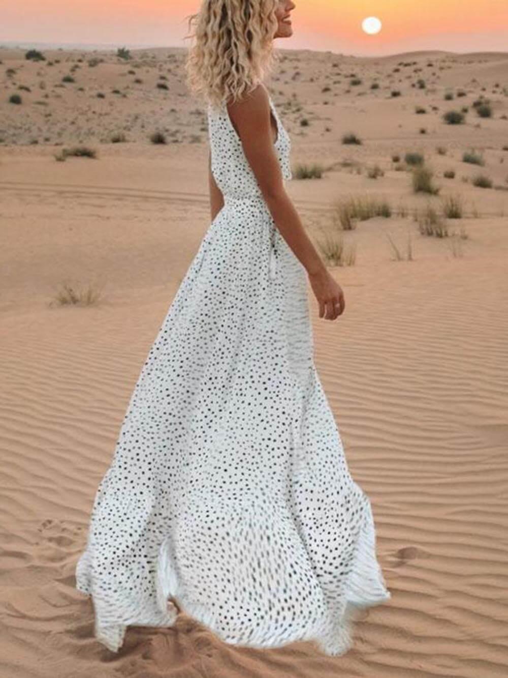 Women's Maxi Dress - V Neck - Sleeveless - Lightweight Flowy Fit - Waist Tie Detail