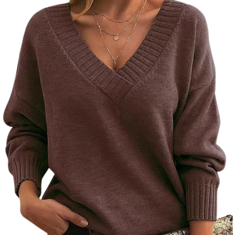 Women's V-Neck Sweater - Soft Knit - Elegant Everyday Wear