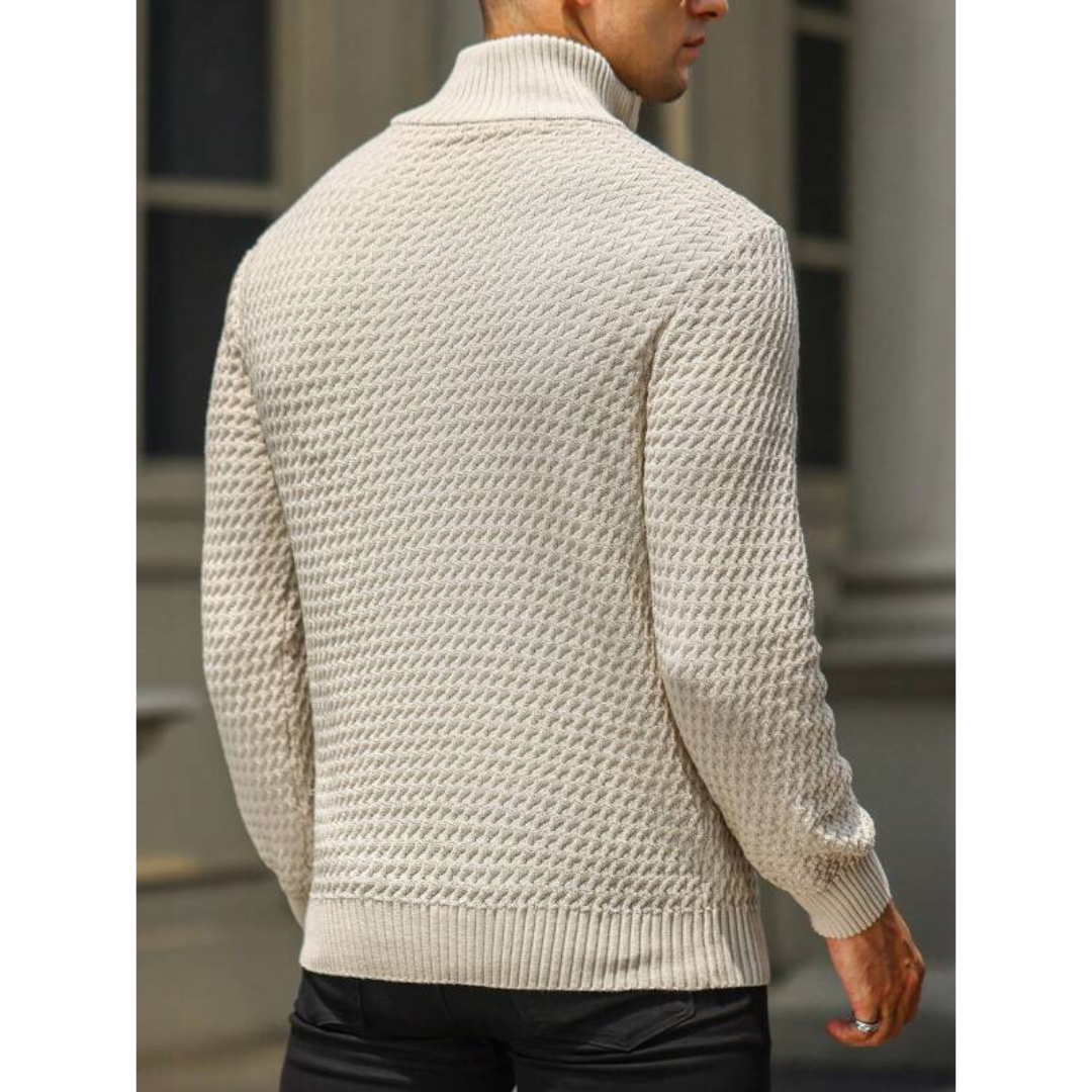 Men’s Half Zip Sweater – Textured Knit – Tailored Fit – Ribbed Trim – Soft Feel