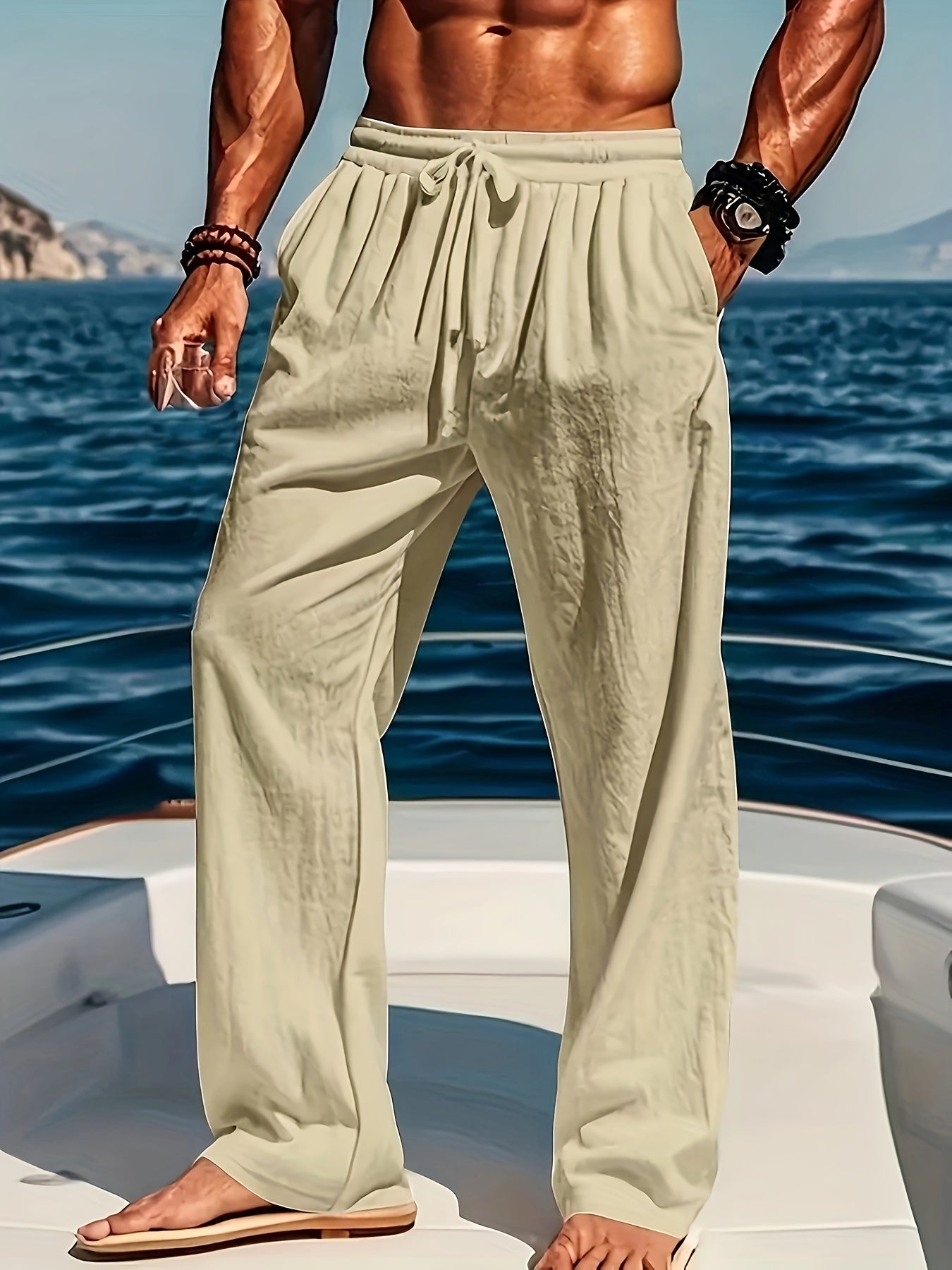 Men’s Casual Trousers - Loose Fit - Lightweight Breathable - Drawstring Waist