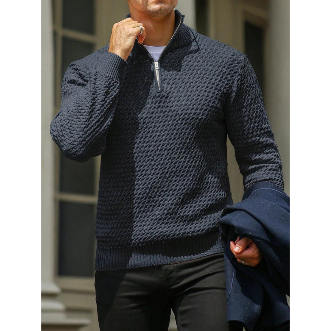 Men’s Half Zip Sweater – Textured Knit – Tailored Fit – Ribbed Trim – Soft Feel