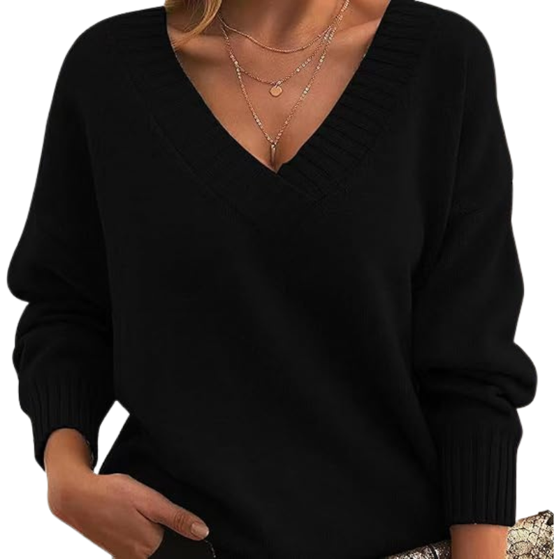 Women's V-Neck Sweater - Soft Knit - Elegant Everyday Wear