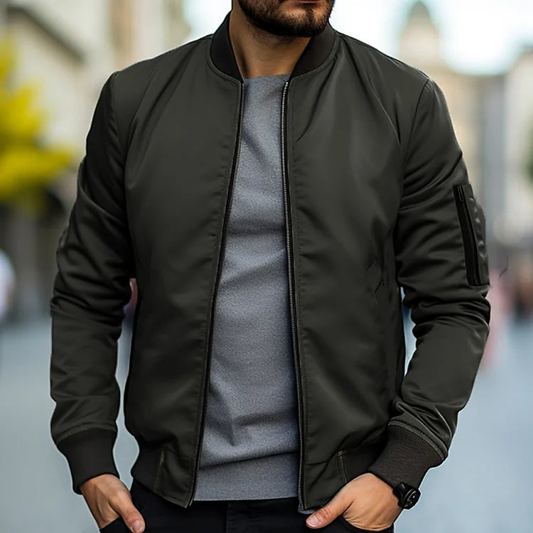 Men’s Bomber Jacket – Regular Fit – Lightweight Breathable Blend – Ribbed Trim Casual