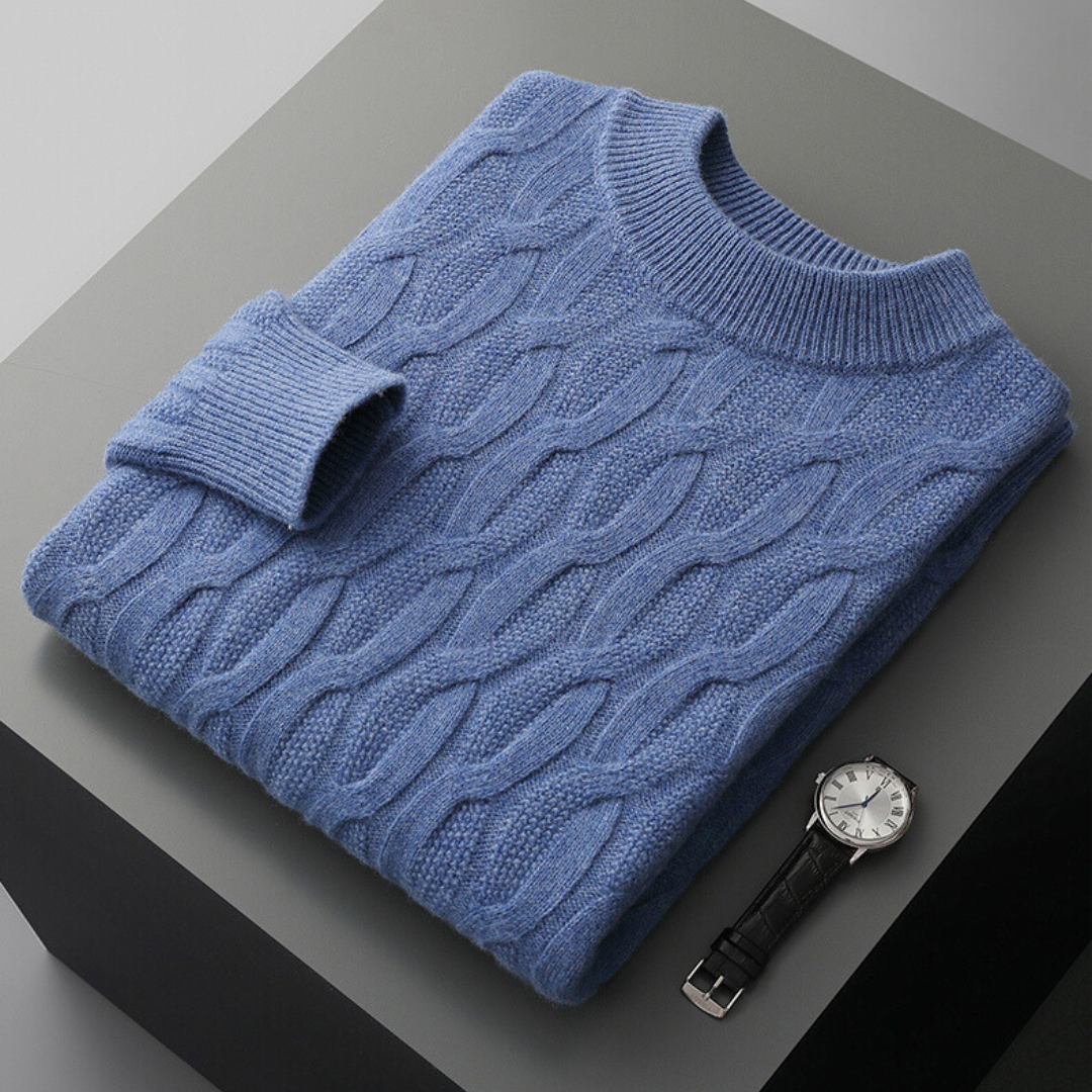 Unisex Cashmere Sweater – Relaxed Fit – Cable Knit – Ribbed Crew Neck
