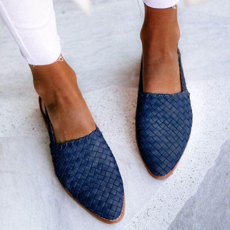 Women’s Slip-On Shoes – Woven Leather – Slingback Strap – Supportive Casual Fit
