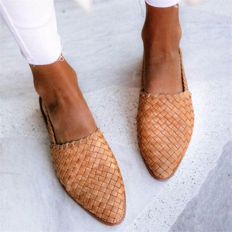 Women’s Slip-On Shoes – Woven Leather – Slingback Strap – Supportive Casual Fit