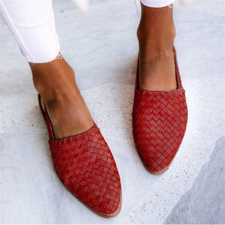 Women’s Slip-On Shoes – Woven Leather – Slingback Strap – Supportive Casual Fit