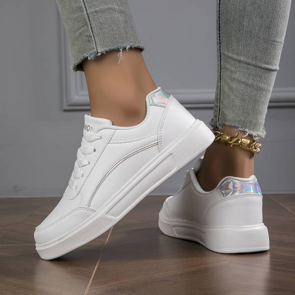 White Leather Sneakers for Women with Gold/Silver Accents