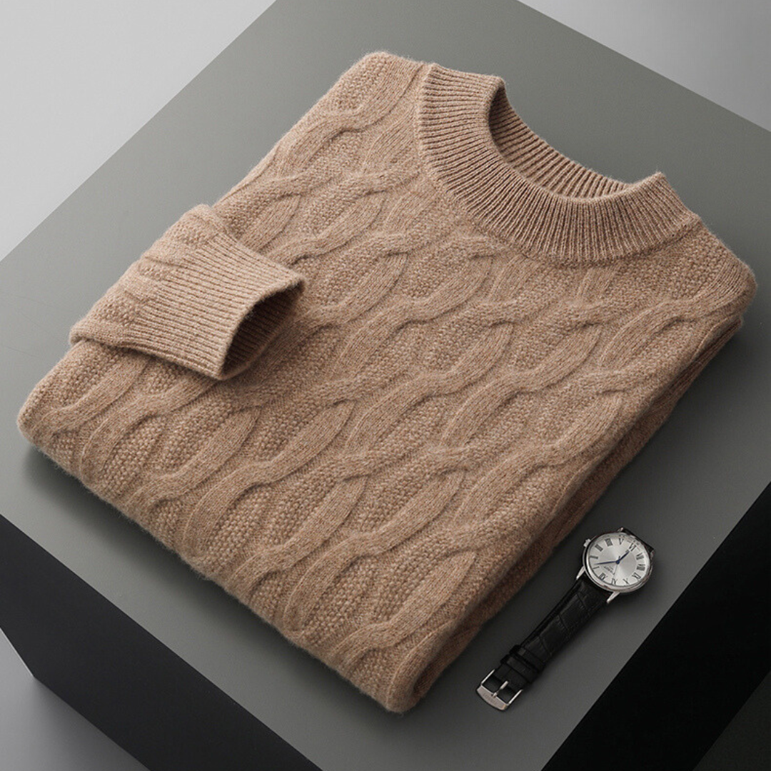 Unisex Cashmere Sweater – Relaxed Fit – Cable Knit – Ribbed Crew Neck