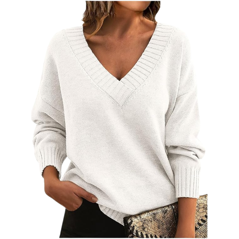 Women's V-Neck Sweater - Soft Knit - Elegant Everyday Wear