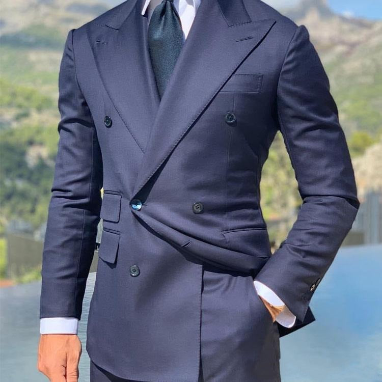 Men’s Blazer – Slim Fit – Double-Breasted Wool Blend – Peak Lapel Formal Suit Set