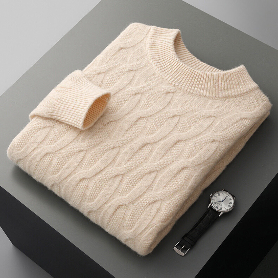 Unisex Cashmere Sweater – Relaxed Fit – Cable Knit – Ribbed Crew Neck