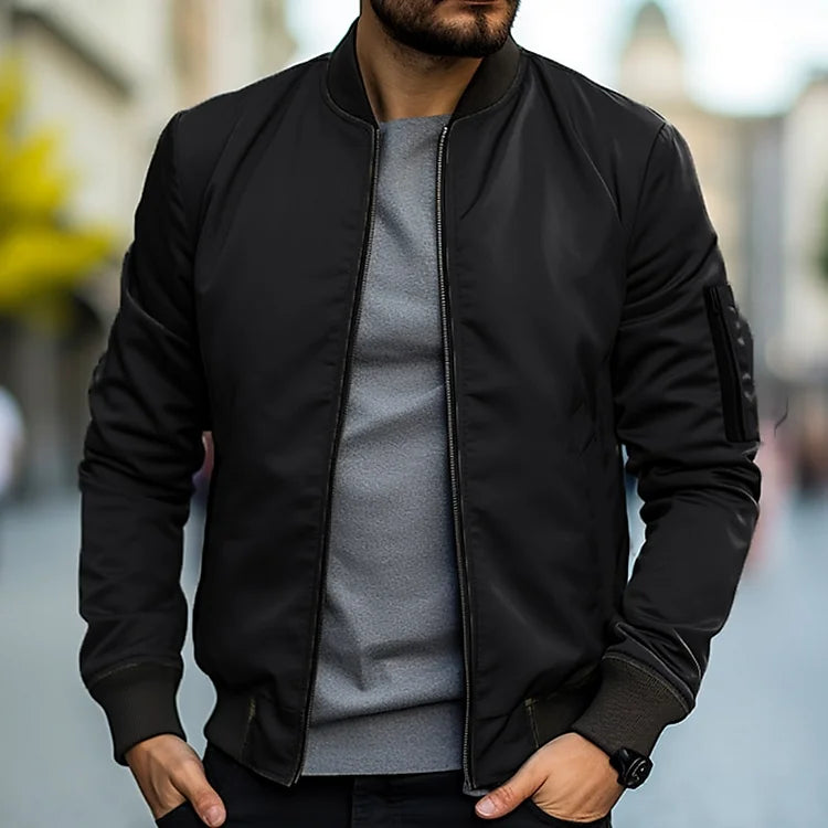 Men’s Bomber Jacket – Regular Fit – Lightweight Breathable Blend – Ribbed Trim Casual