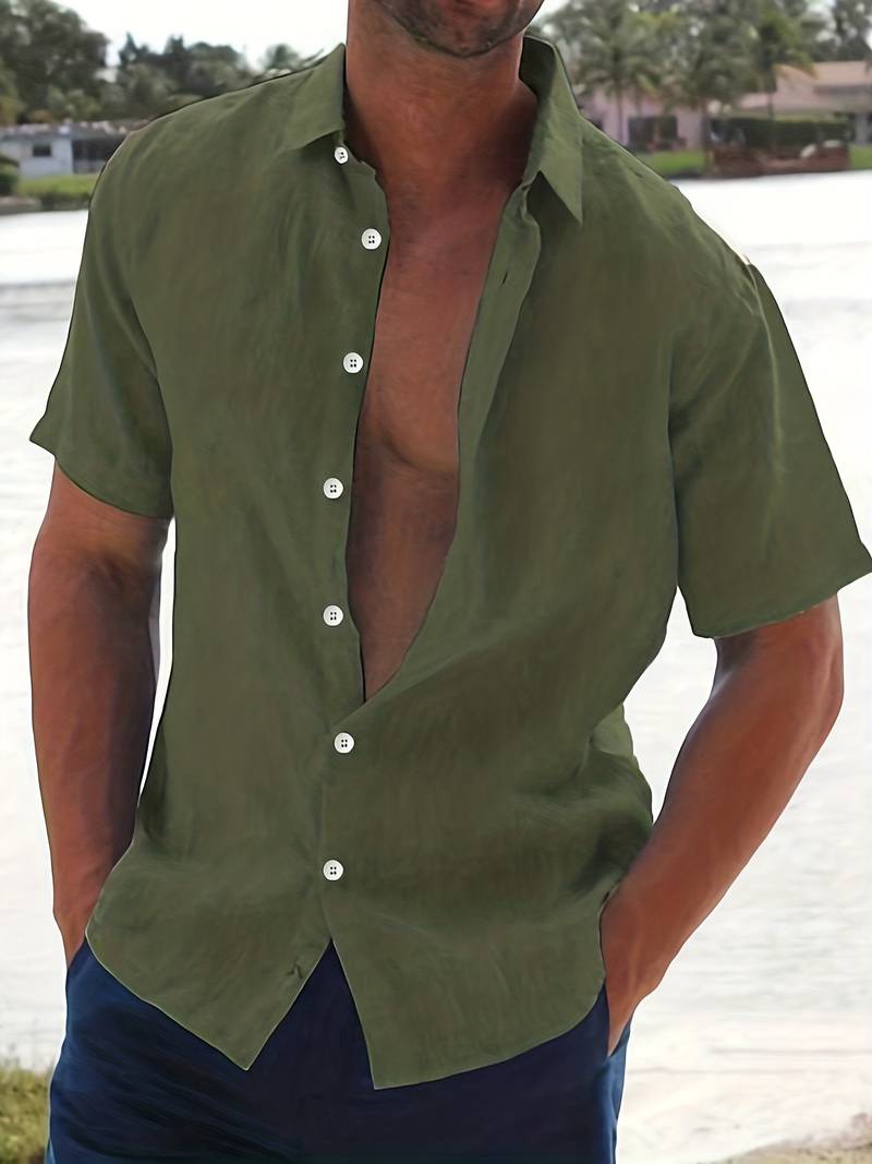 Men’s Short-Sleeve Button-Up Shirt - Classic Collar - Lightweight Relaxed Fit