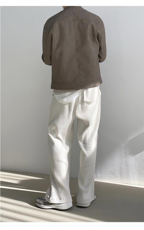 Men’s Casual Pants – Relaxed Fit – Ribbed Texture – Full Length – Tapered Leg