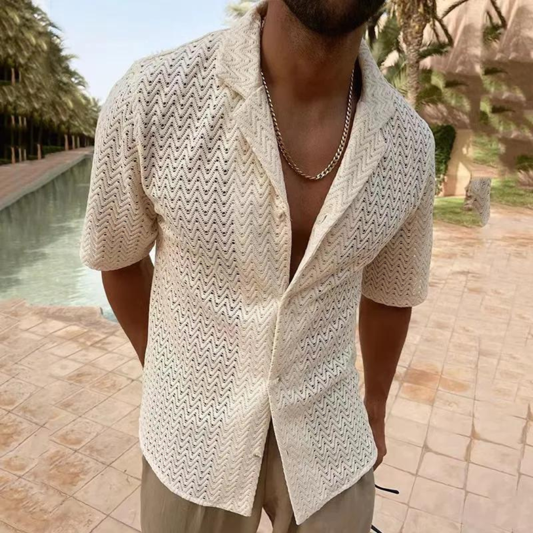 Men’s Polo Shirt – Relaxed Fit – Soft Knit – Zigzag Texture – Short Sleeve Casual Style