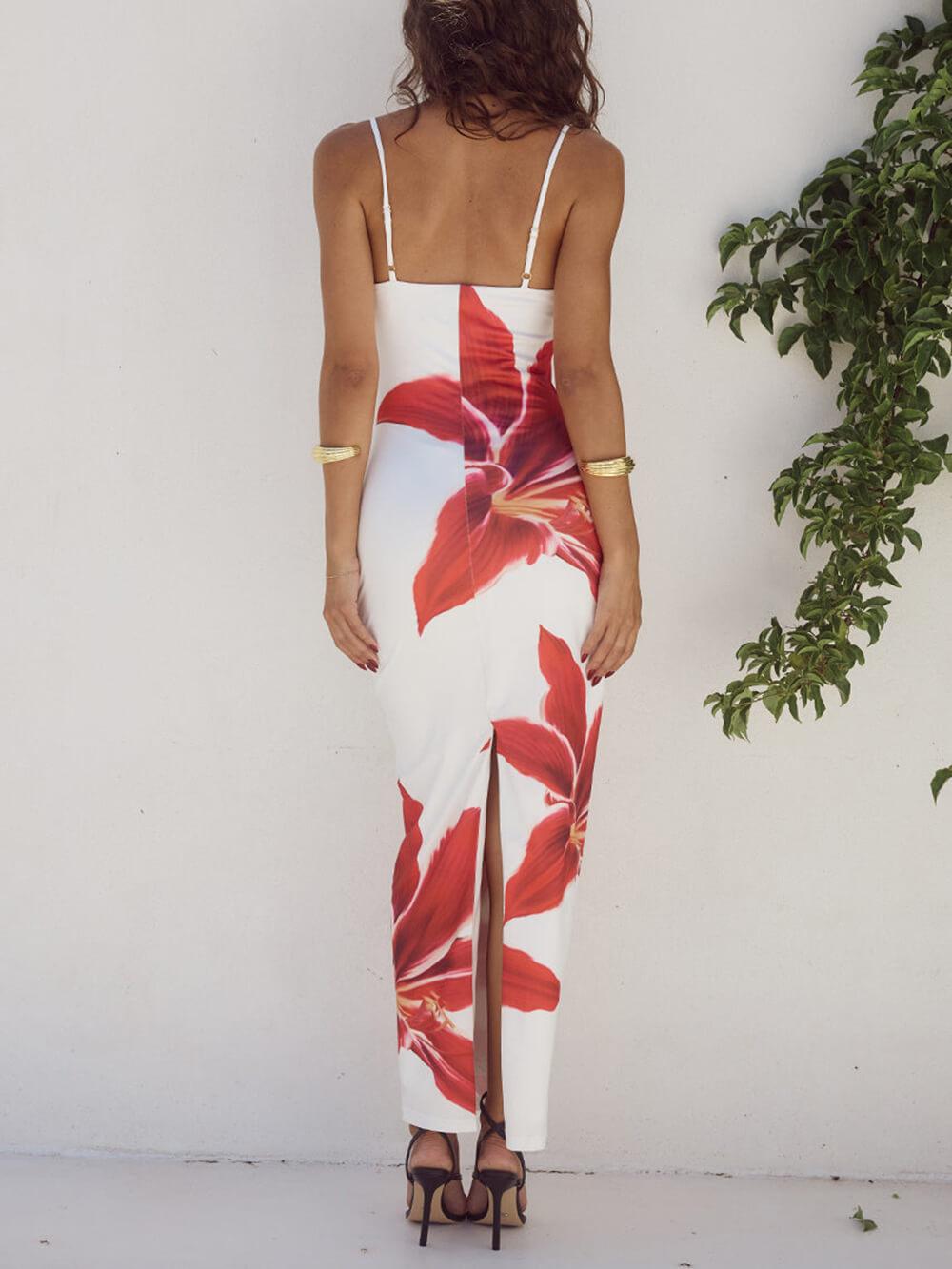 Women’s Maxi Dress – Sleeveless – Spaghetti Straps – Floral Print – Elegant Fit