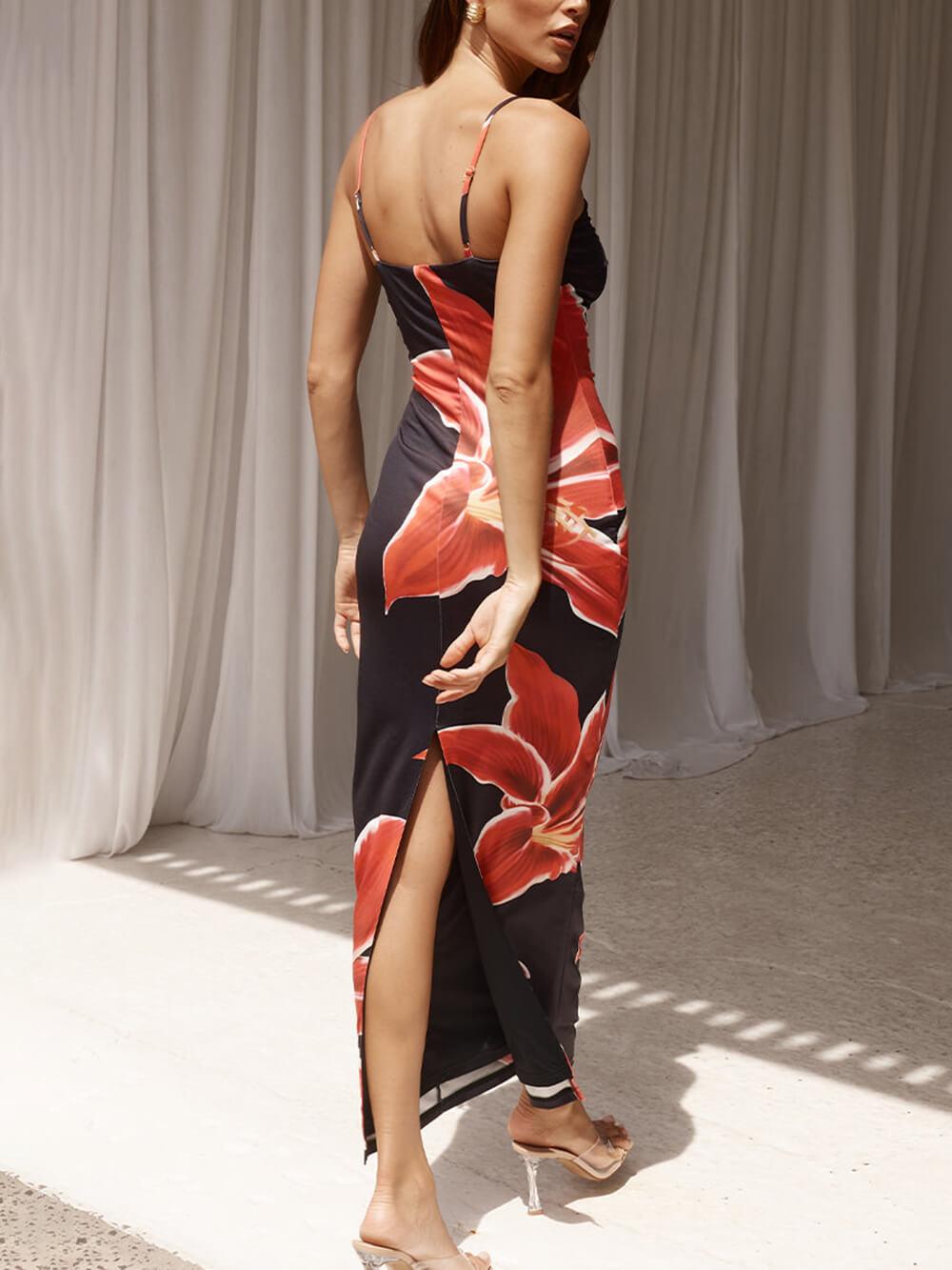 Women’s Maxi Dress – Sleeveless – Spaghetti Straps – Floral Print – Elegant Fit