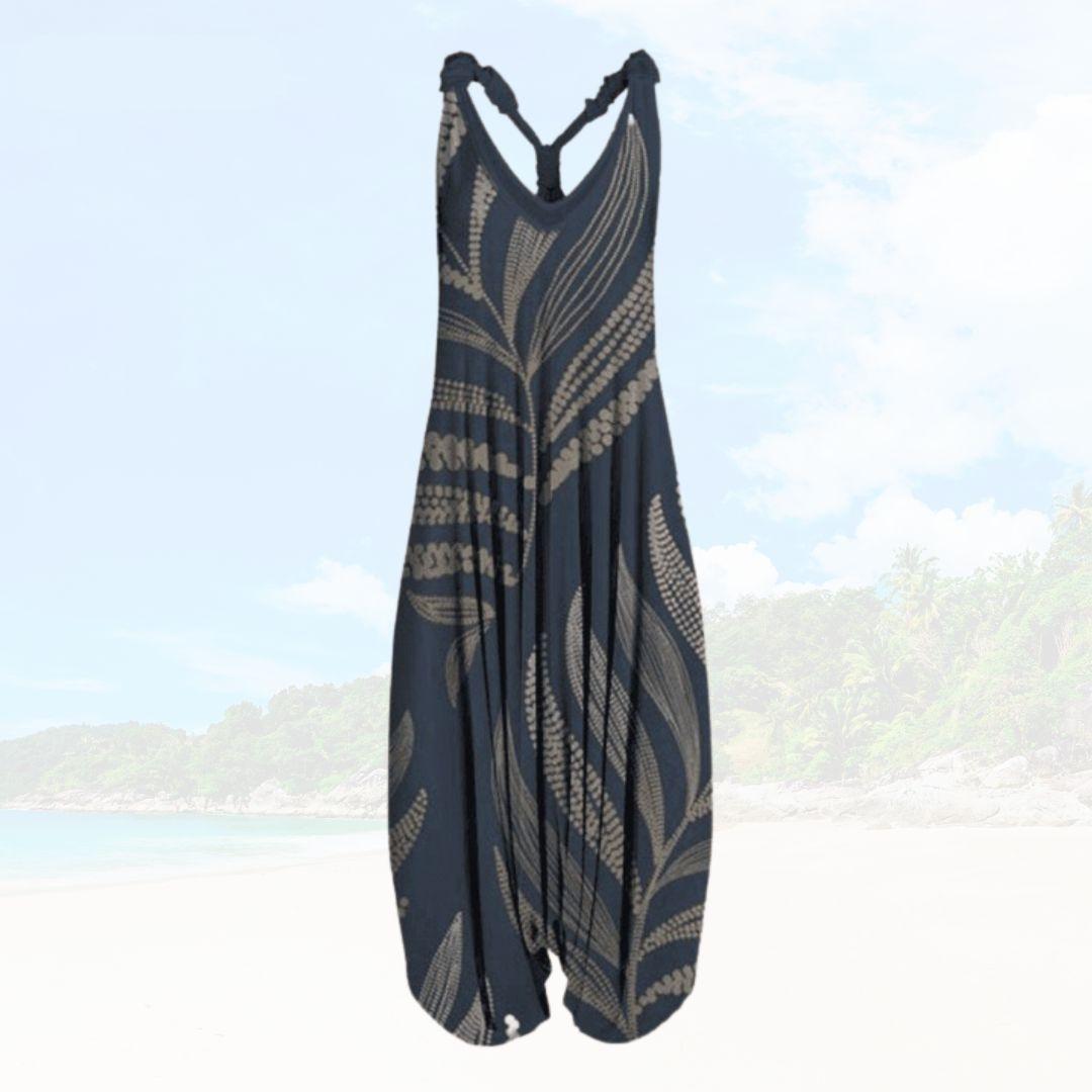 Women’s Jumpsuit – Relaxed Fit – Sleeveless – Printed Pattern – Full Length Breathable Blend