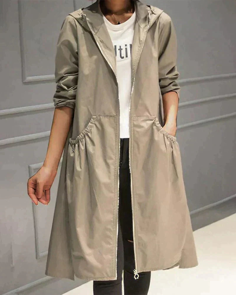 Women’s Hooded Jacket – Waterproof Lightweight – Relaxed Fit – Knee Length – Zip Closure