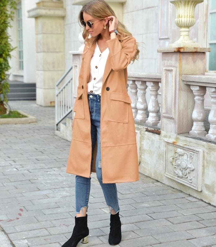 Women’s Overcoat – Tailored Fit – Double-Breasted Wool – Knee Length – Structured Design