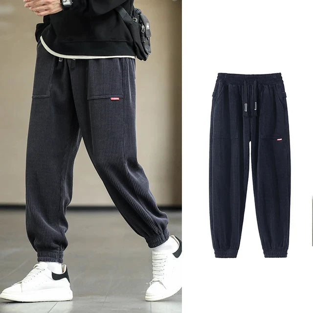 Men’s Corduroy Joggers - Relaxed Fit - Elastic Cuffs - Drawstring Waist - Casual Trousers