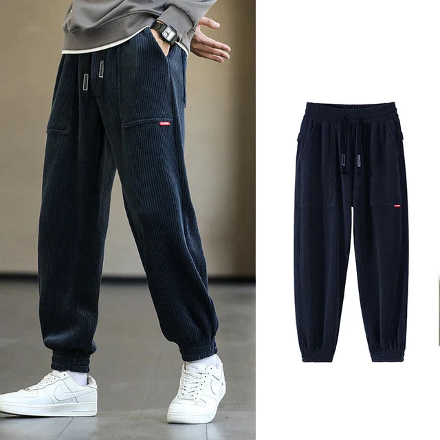 Men’s Corduroy Joggers - Relaxed Fit - Elastic Cuffs - Drawstring Waist - Casual Trousers