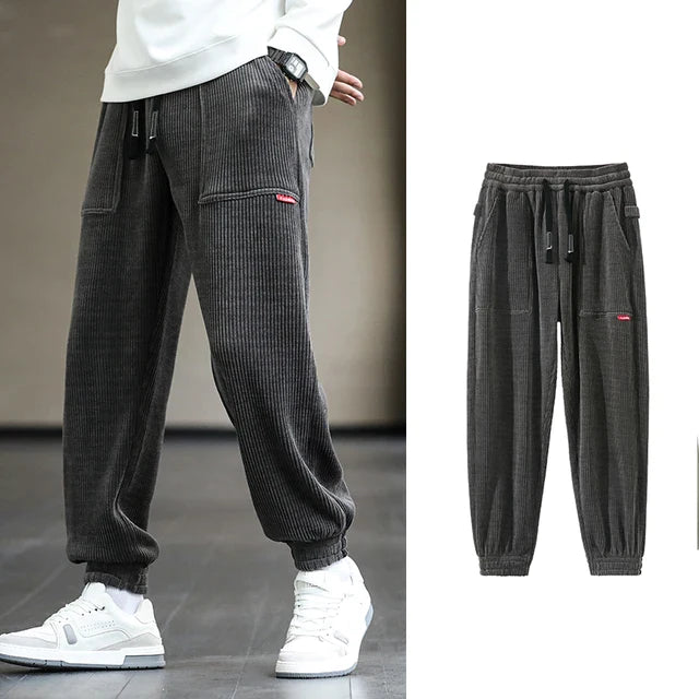 Men’s Corduroy Joggers - Relaxed Fit - Elastic Cuffs - Drawstring Waist - Casual Trousers