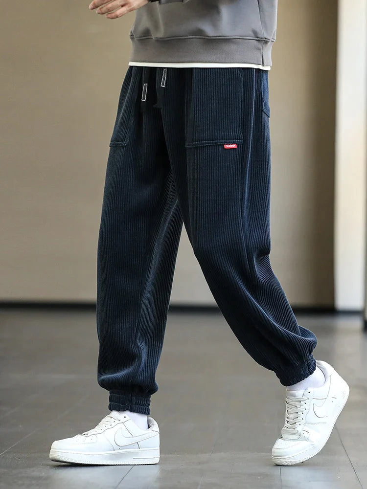 Men’s Corduroy Joggers - Relaxed Fit - Elastic Cuffs - Drawstring Waist - Casual Trousers